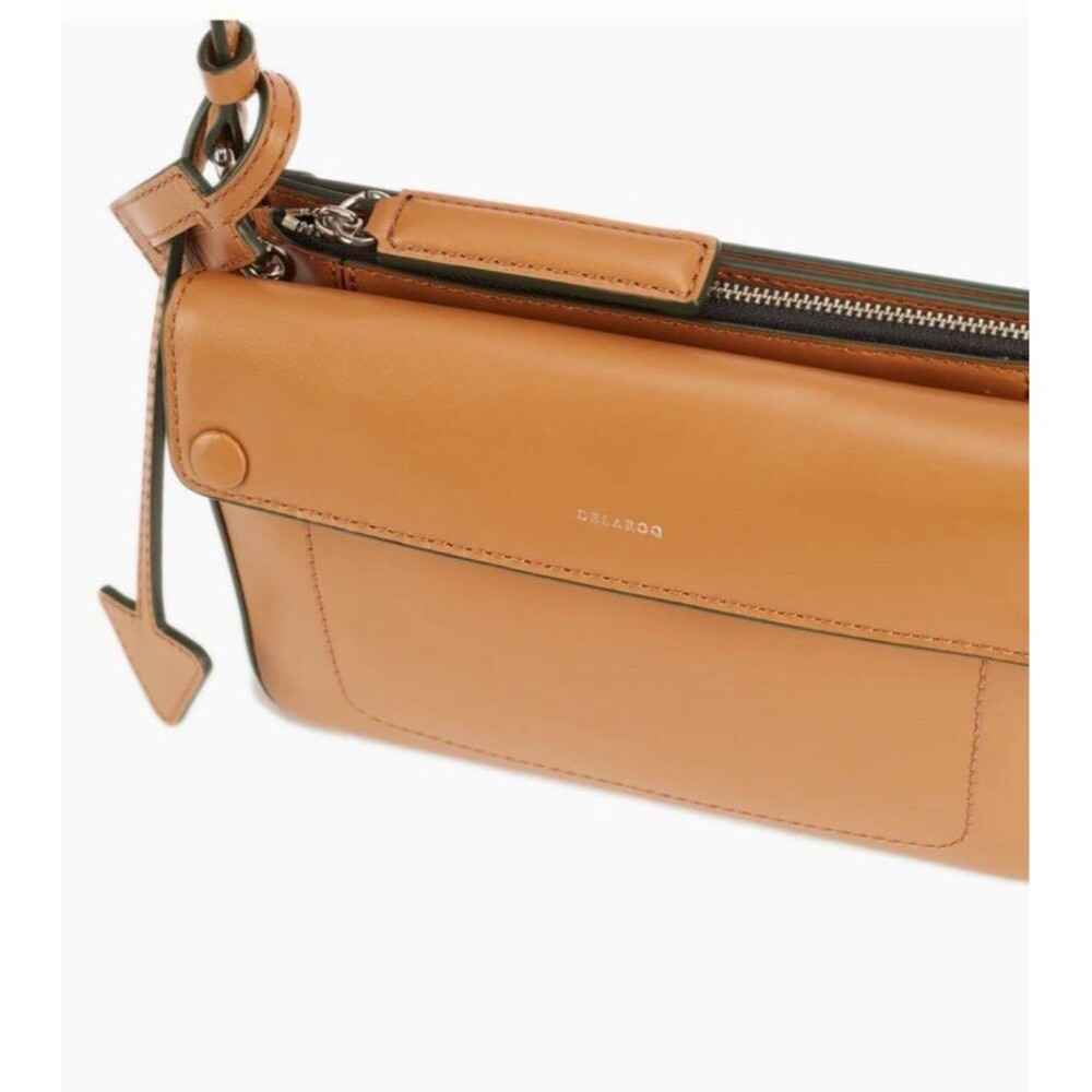DELAROQ Triplo Caramel Leather Crossbody/Shoulder Bag W/ Adjustable Strap NEW - Picture 4 of 13
